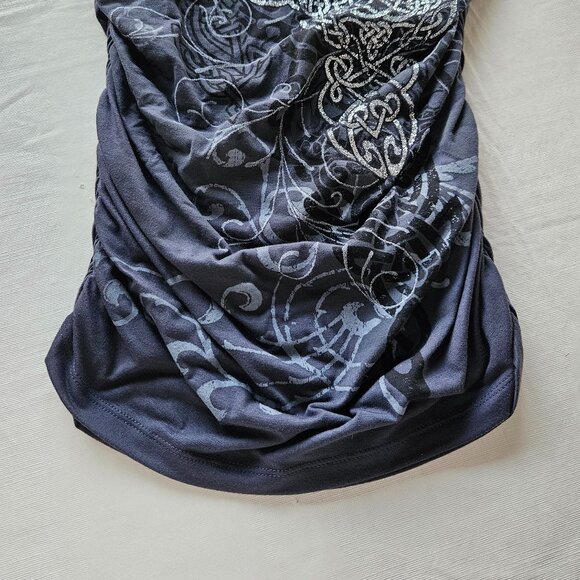 Strapless Size Medium Silky Party Top Has Silver Free flowing Design - Picture 3 of 8